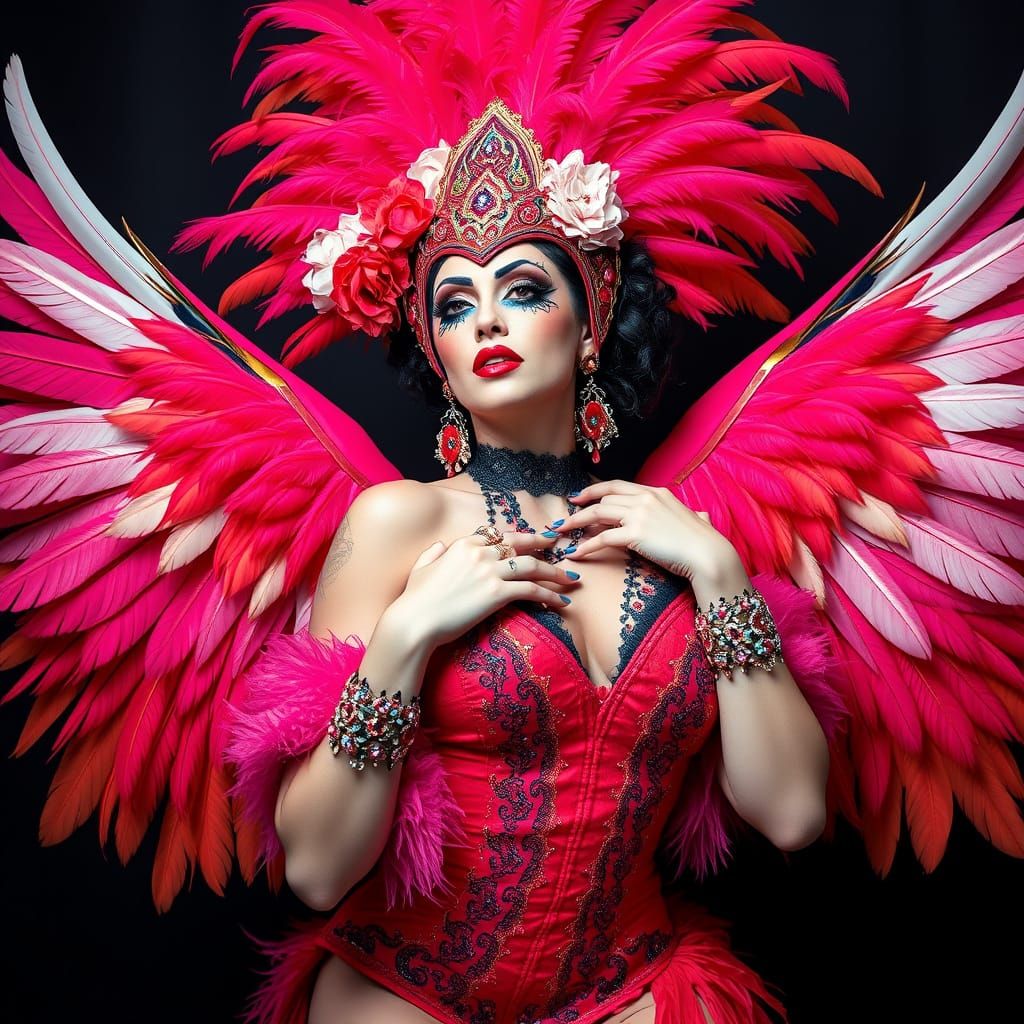 Seductive Woman in Elaborate Burlesque Costume