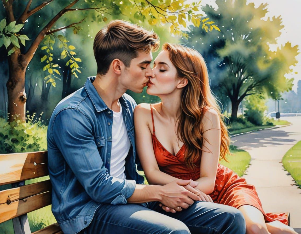 Romantic Watercolor Moment of First Affection