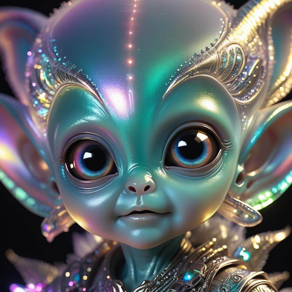Iridescent Alien Baby Portrait in Chromaflair Style