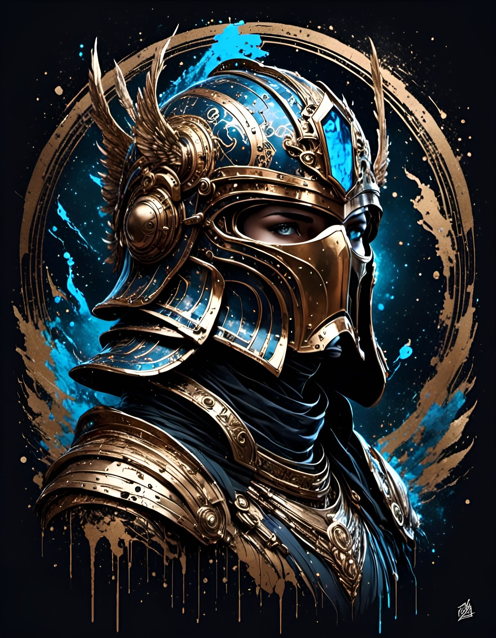 Athena Portrait in Gildpunk Style with Ornate Helmet