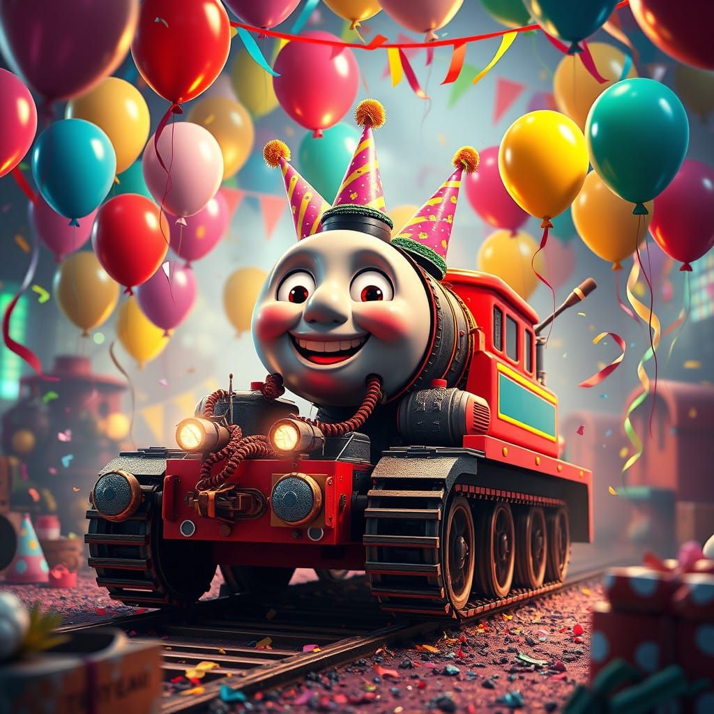 Vibrant Tank Engine Celebrates Birthday in Whimsical Wonderl...