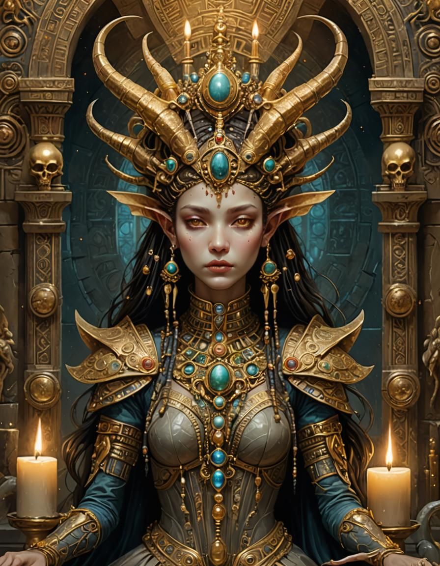 Alien Queen in Pre-Raphaelite Style