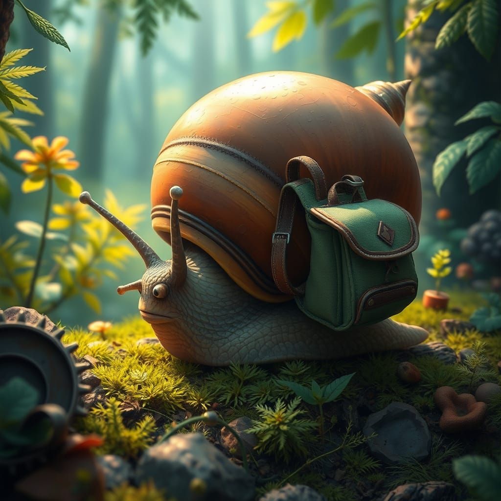 Snail Explorer in Lush Forest, Concept Art