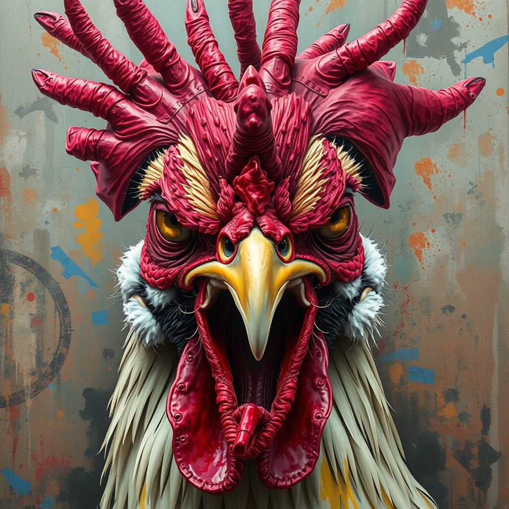 Grumpy Chicken Portrait in Surreal Style