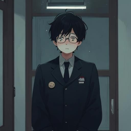 Blushing Boy with Glasses: Kawaii Digital Portrait