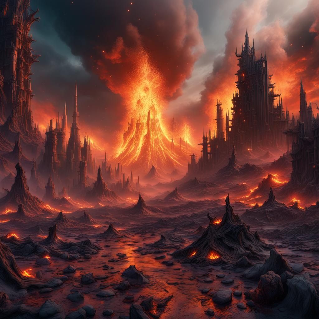 Surreal Wasteland of Fire and Ash: Detailed Matte Painting
