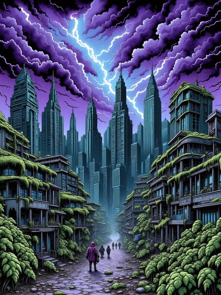 Abandoned Art Deco Cityscape in Stormy Weather