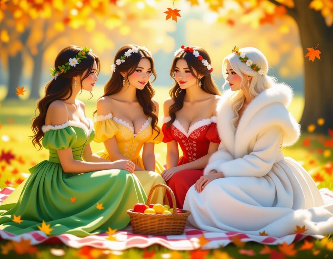 Seasons Embodied: Four Ladies in a Hyperrealistic Picnic