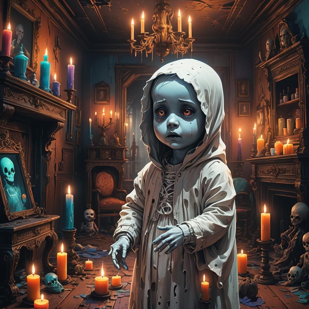 Baby Ghost in Haunted House: Hyperrealistic Art