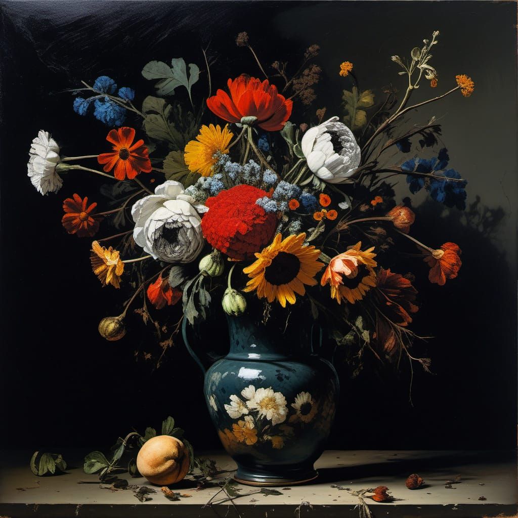 Decayed Bouquet Still Life in Bold Realist Style