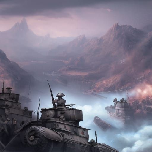 World War II Scene in Detailed Matte Painting Style