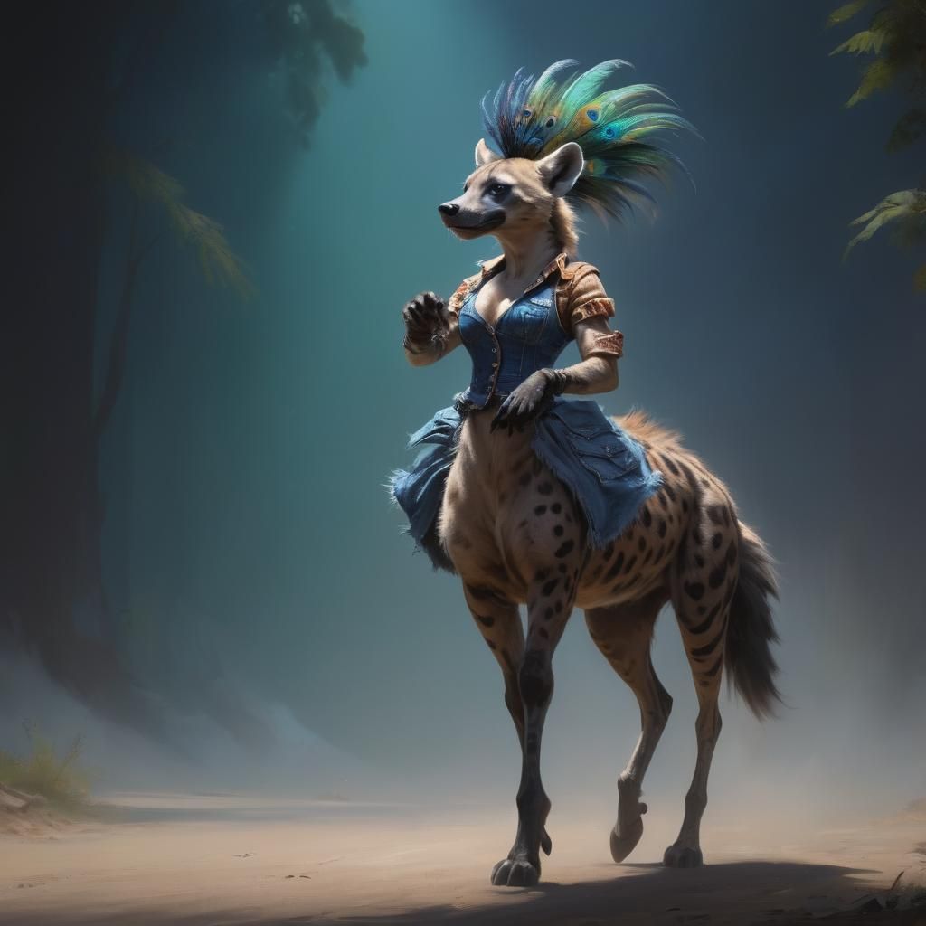 Hybrid Hyena-Peacock-Zebra in Cartoon Style