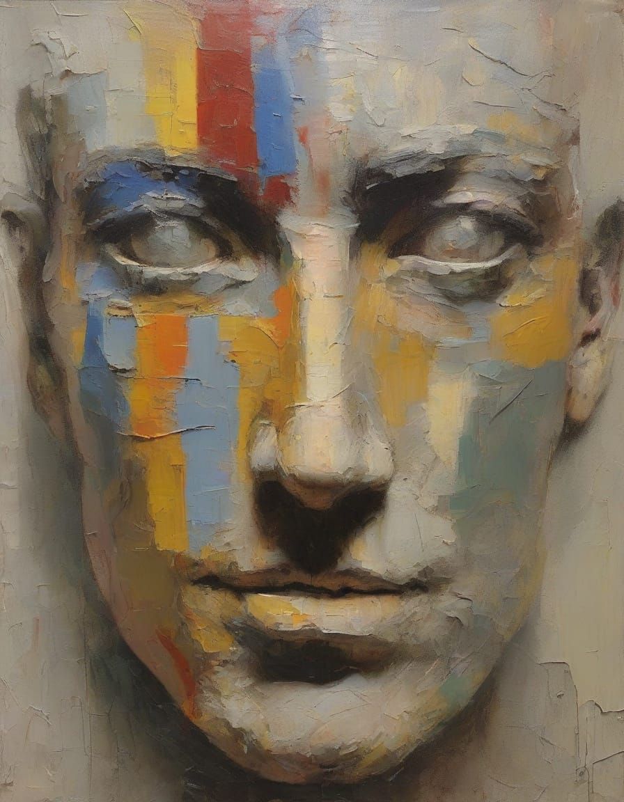 Abstract Portrait in Thick Oil Paint Texture