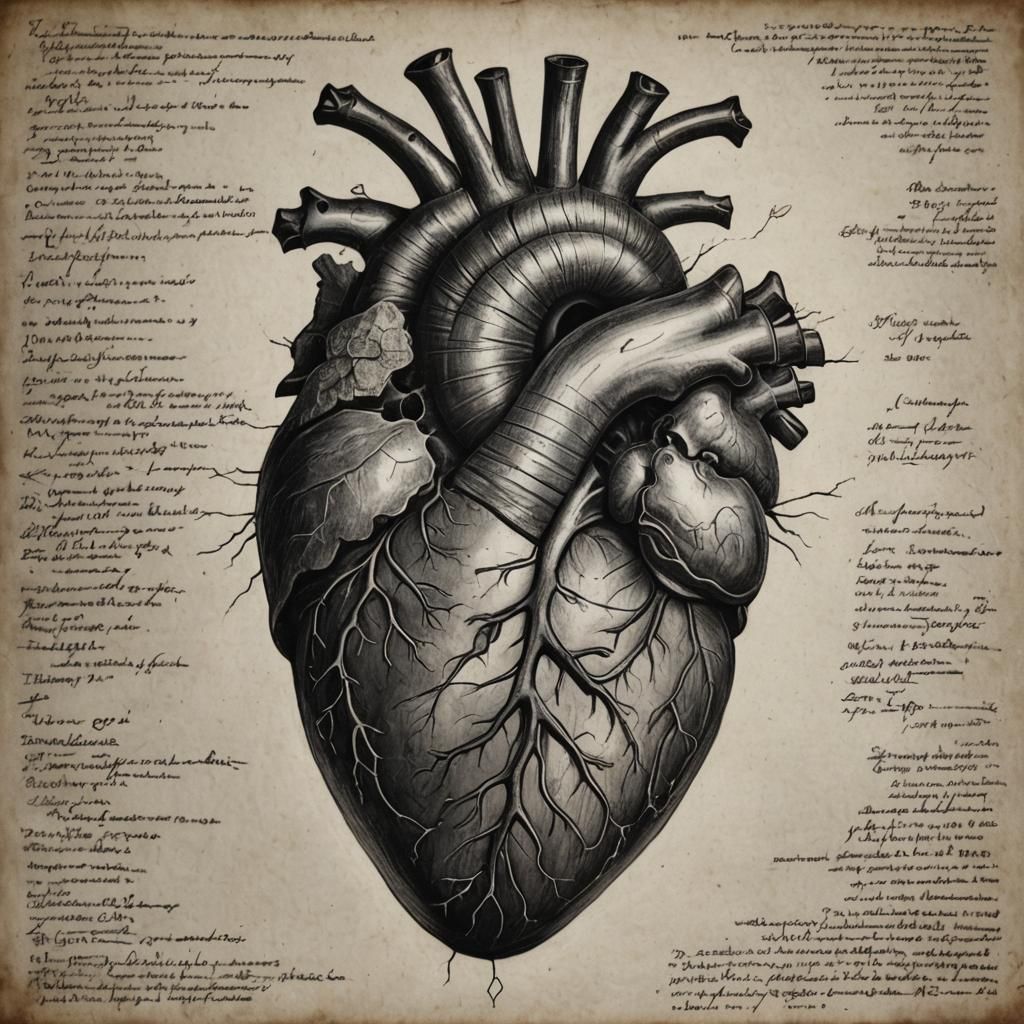 Anatomically Accurate Heart in Charcoal Drawing