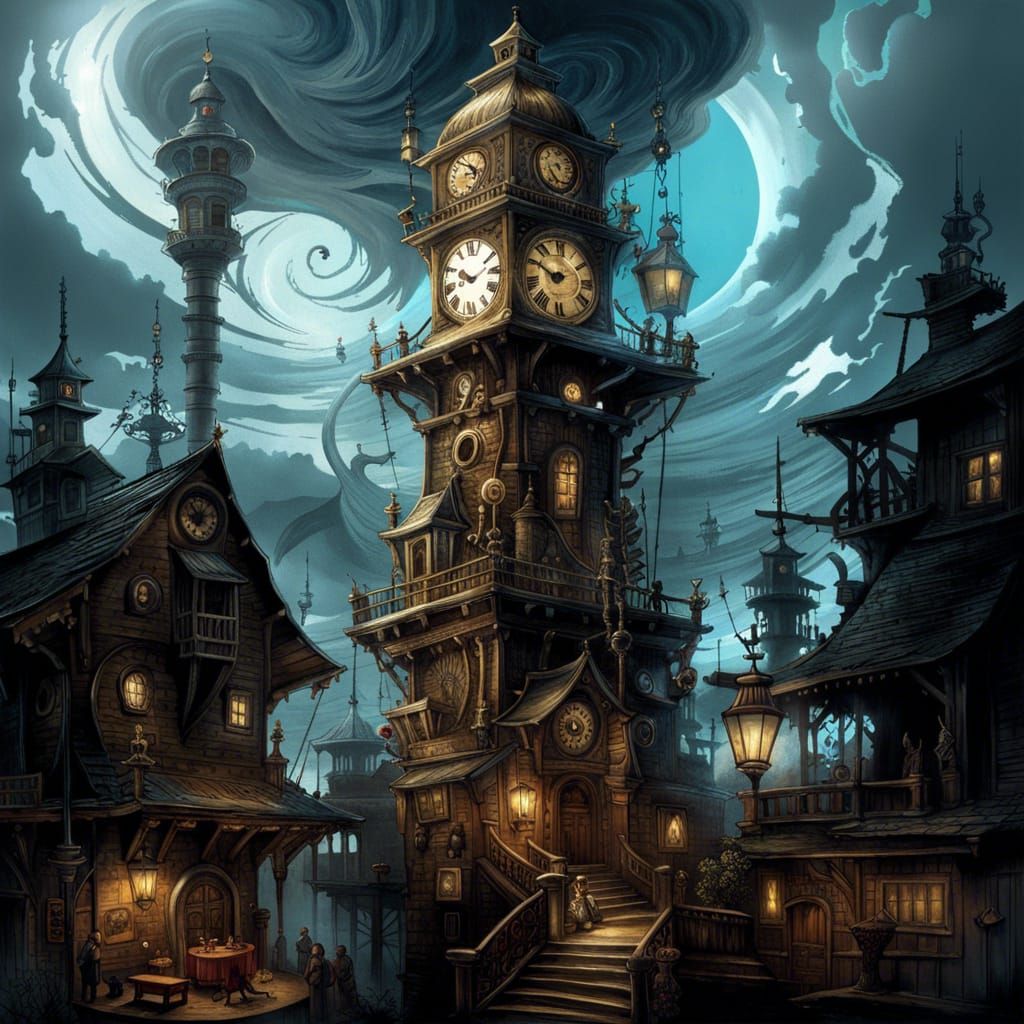 Clocktower Lighthouse in Digital Art Style