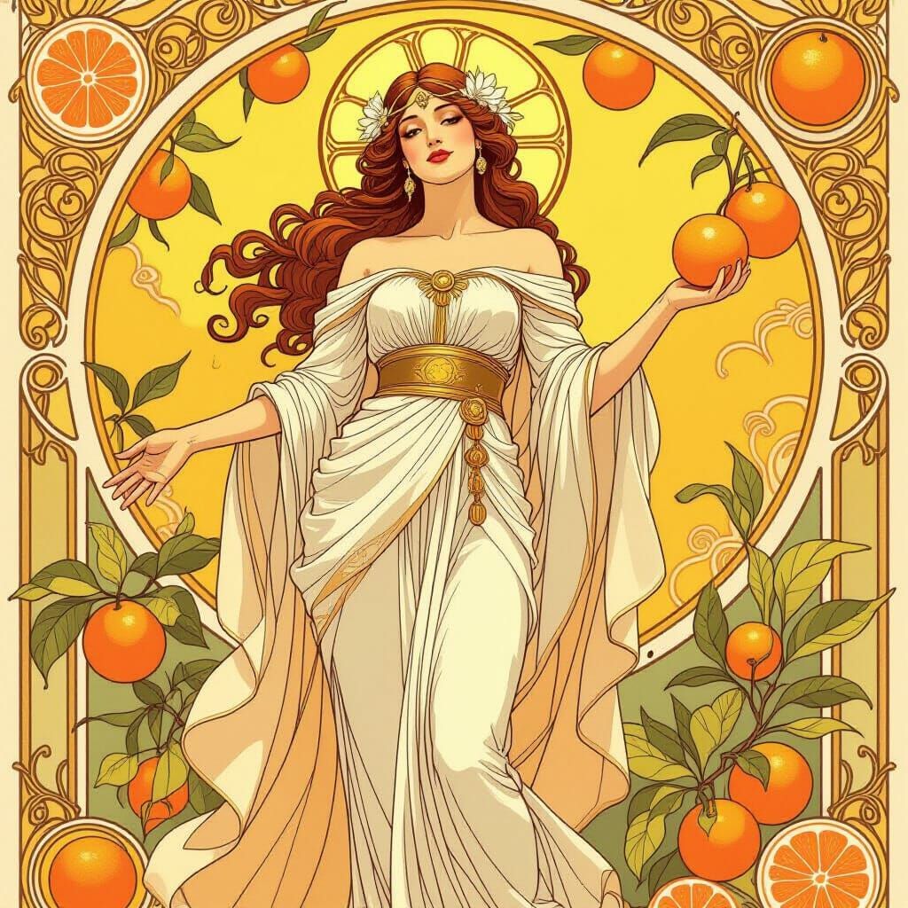Grapefruit Goddess in Art Nouveau Style