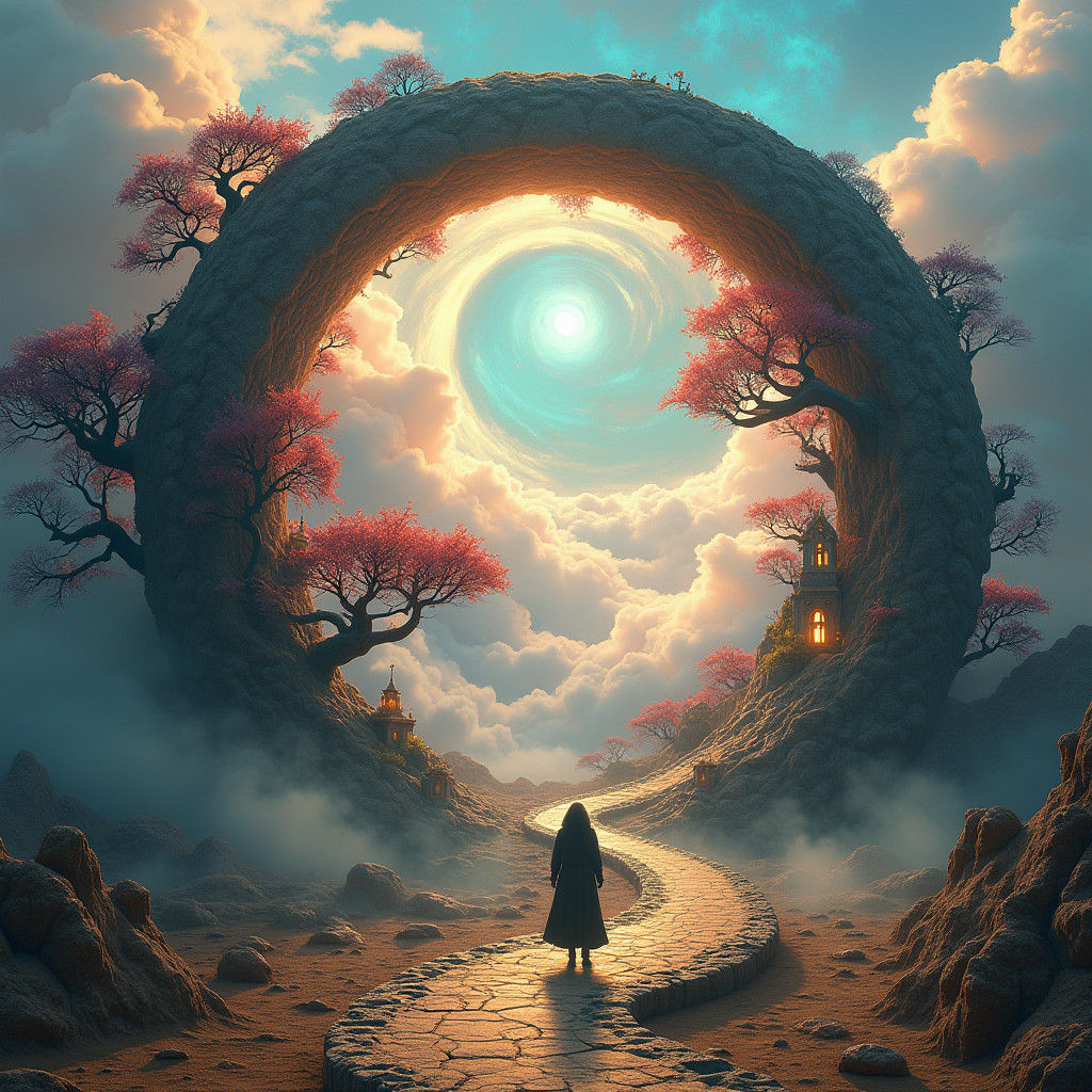 Dreamy Realm Through Cracked Yin-Yang Stargate