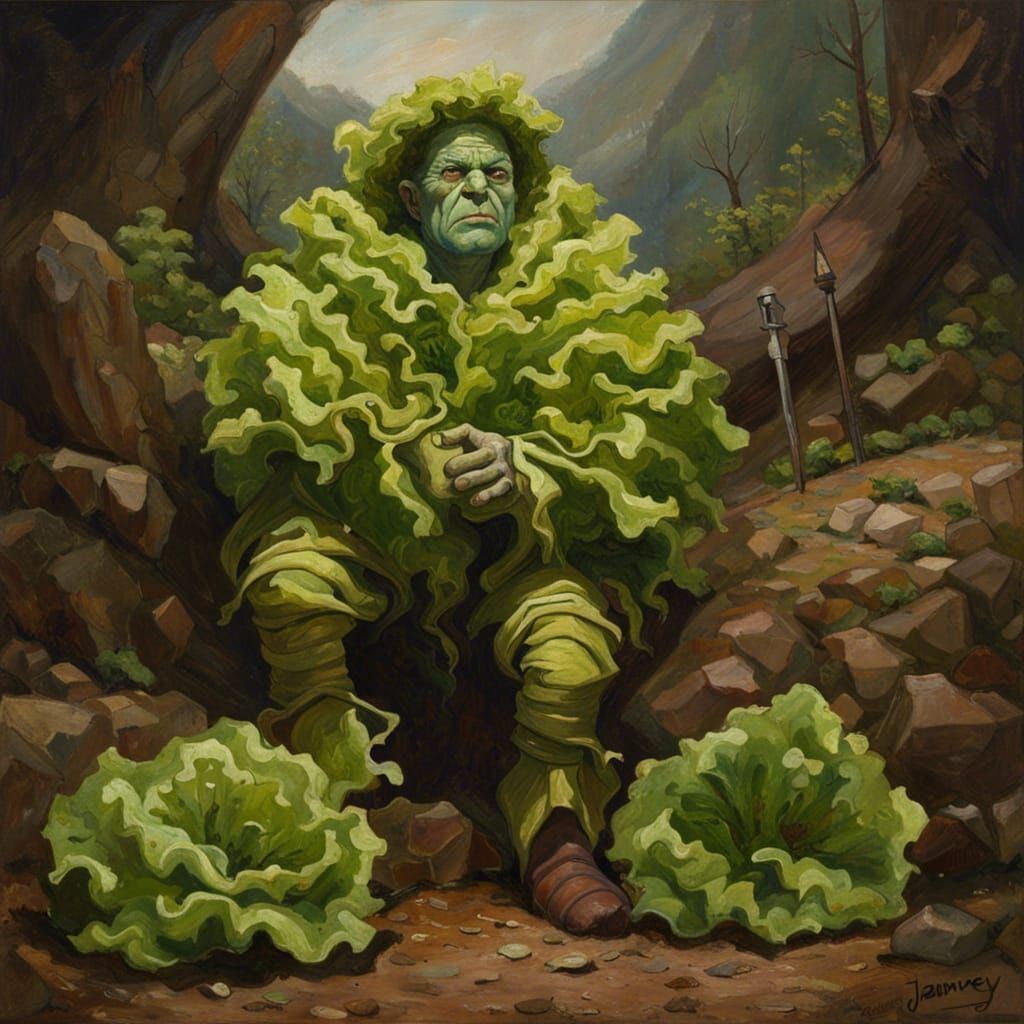 Victorious Lettuce Man: Oil Painting by Gurney