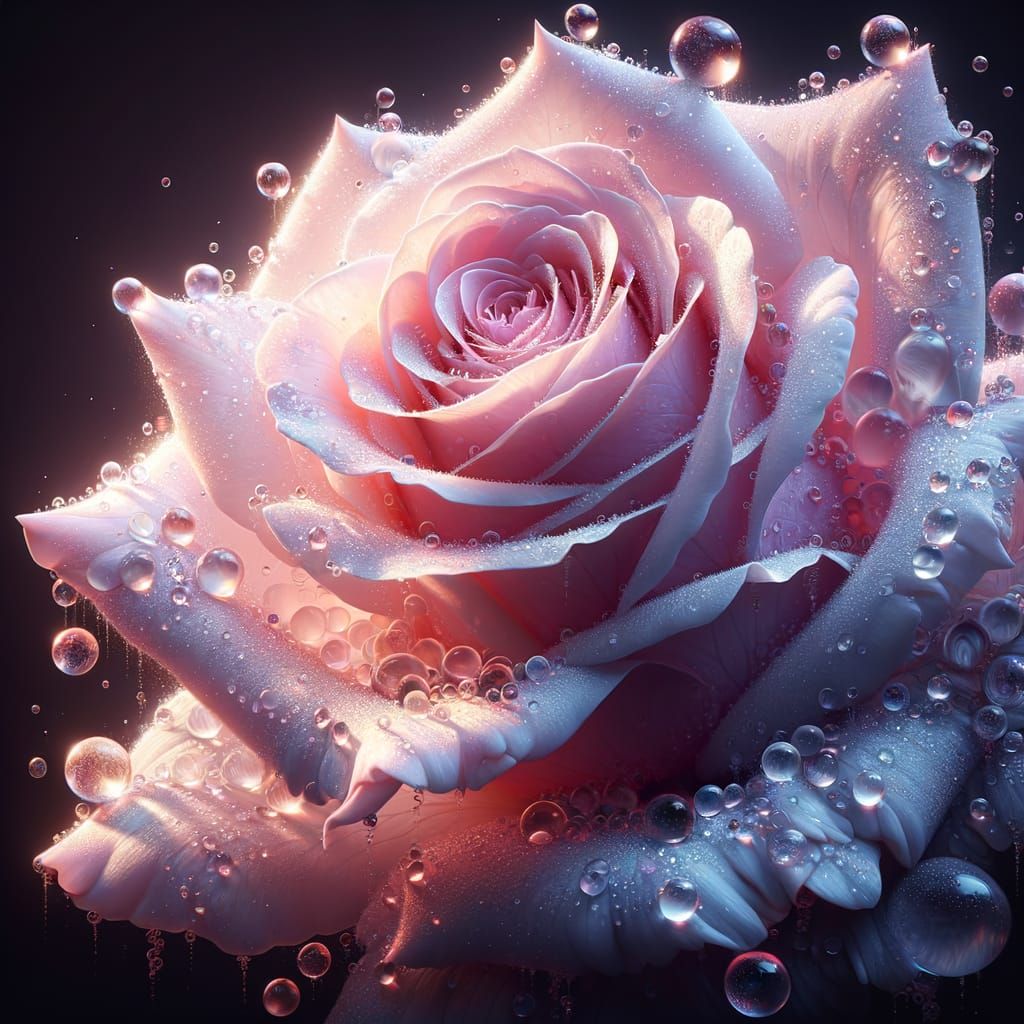 Ethereal Pink Rose with Water Droplets as Matte Painting