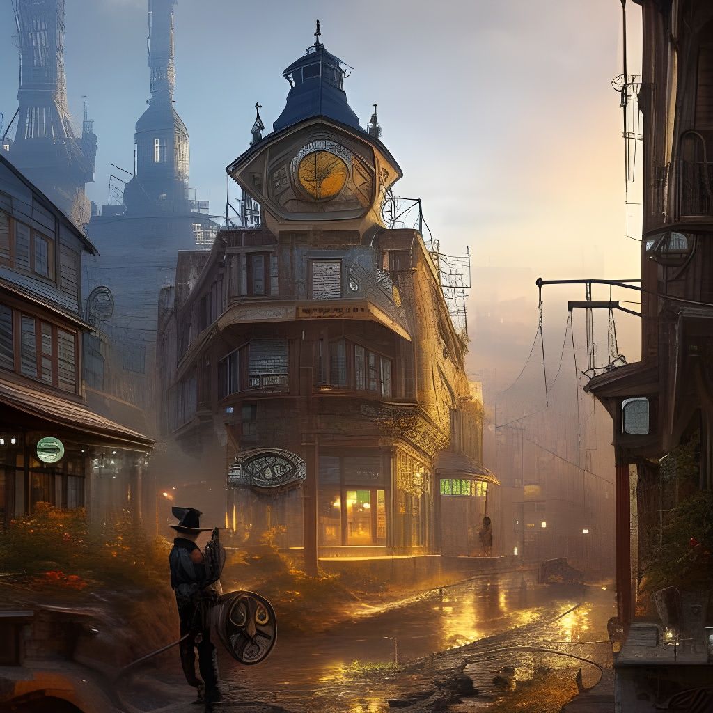 Steampunk Gunslinger in Victorian Industrial Setting