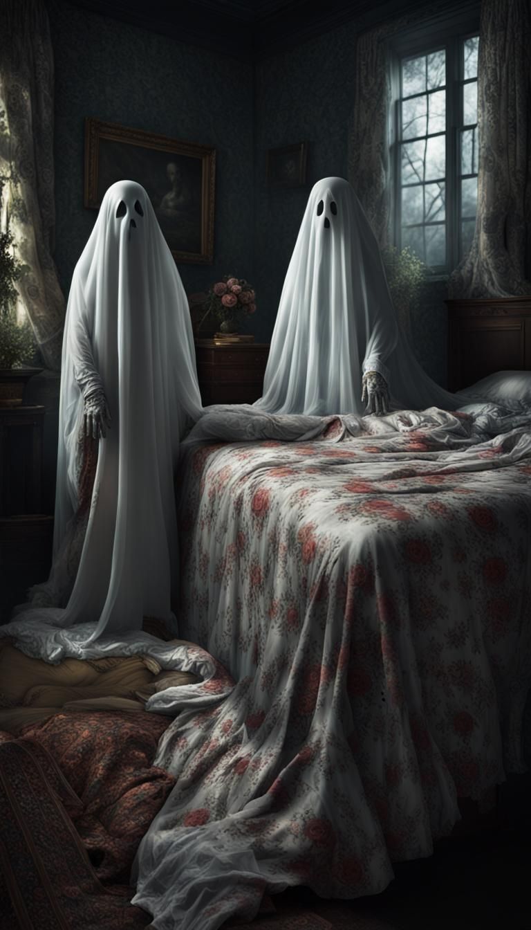 Floral Bedsheet Ghosts in Haunted Countryside Photo