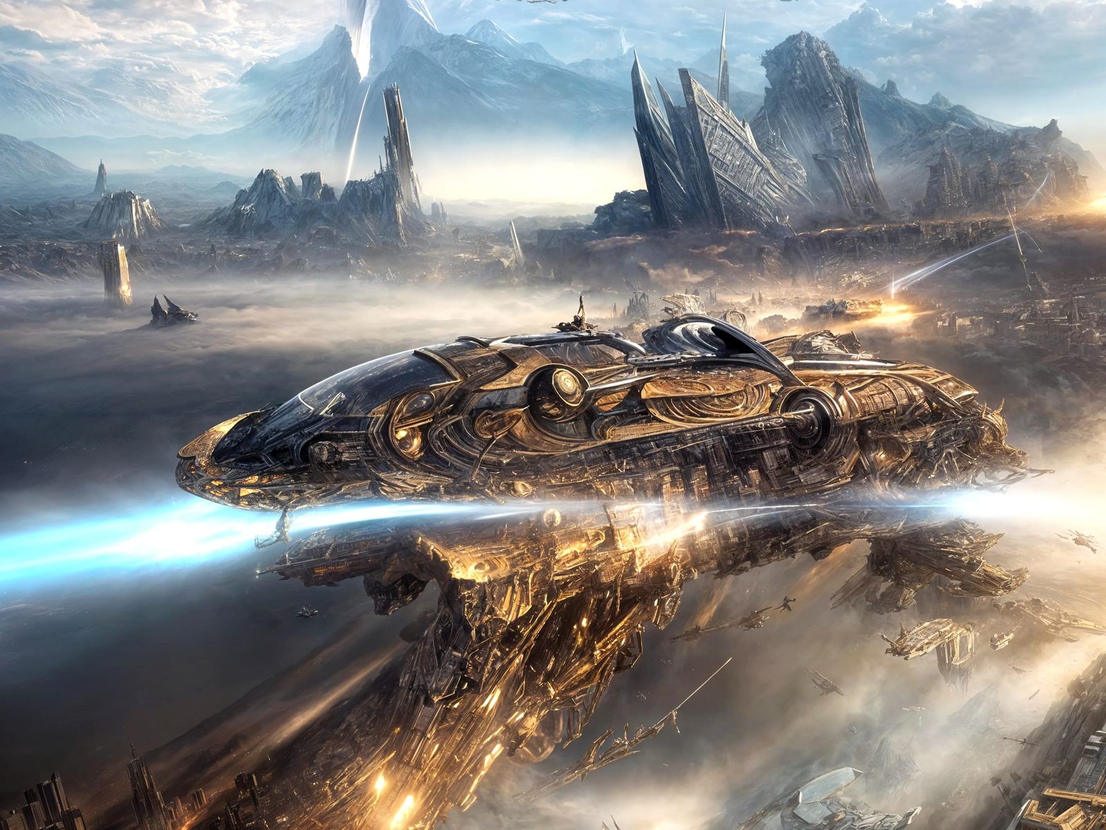 Detailed Future City with Bizarre Creatures