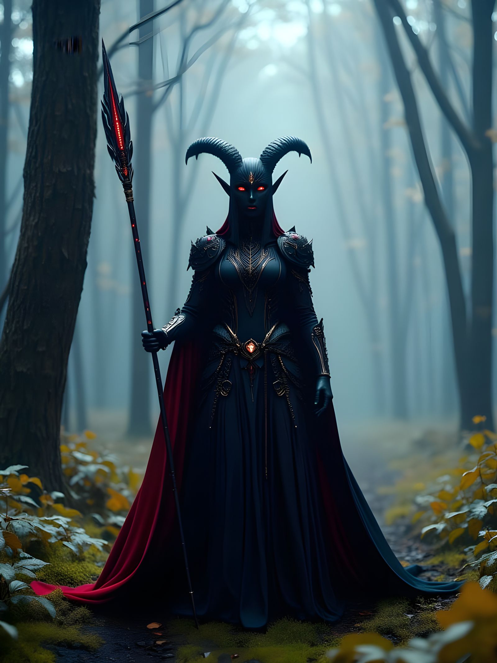 Dark Elf in Bioluminescent Forest, Biomechanical Style