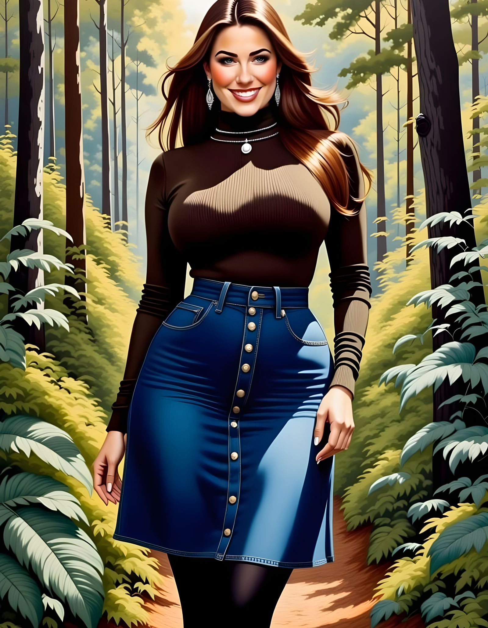 Enchanting Curvy Brunette in a Mystical Garden, in an Oil Pa...