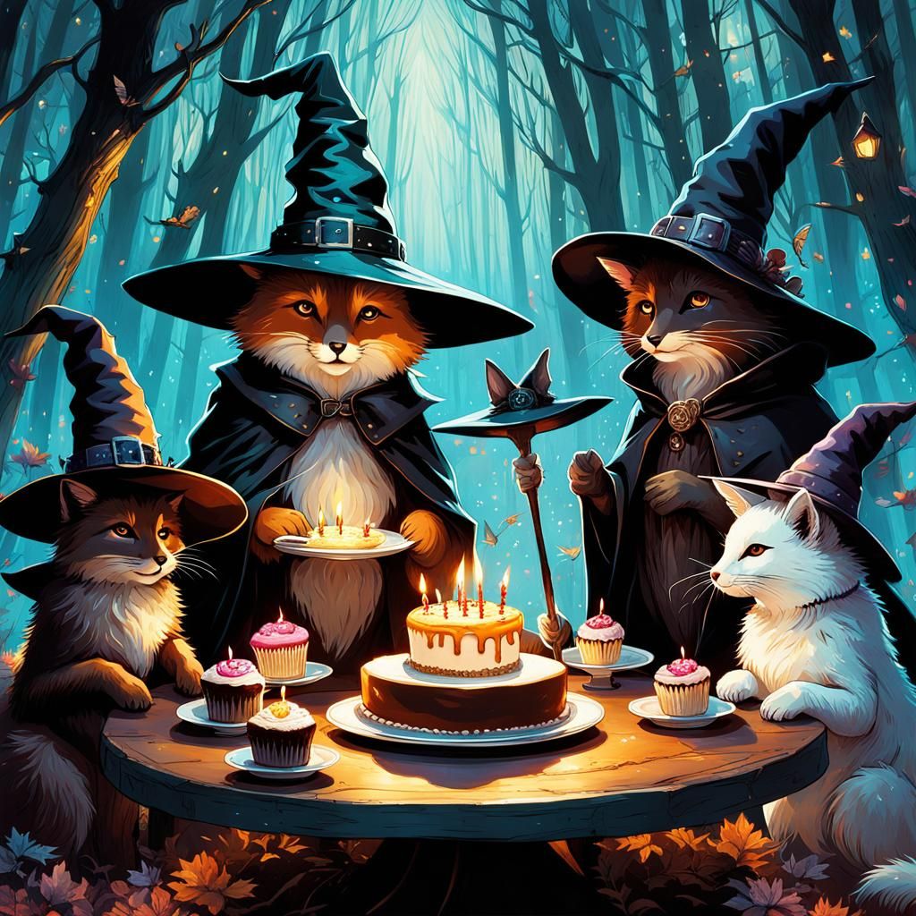 Whimsical Animal Tea Party in Gritty Fantasy Style