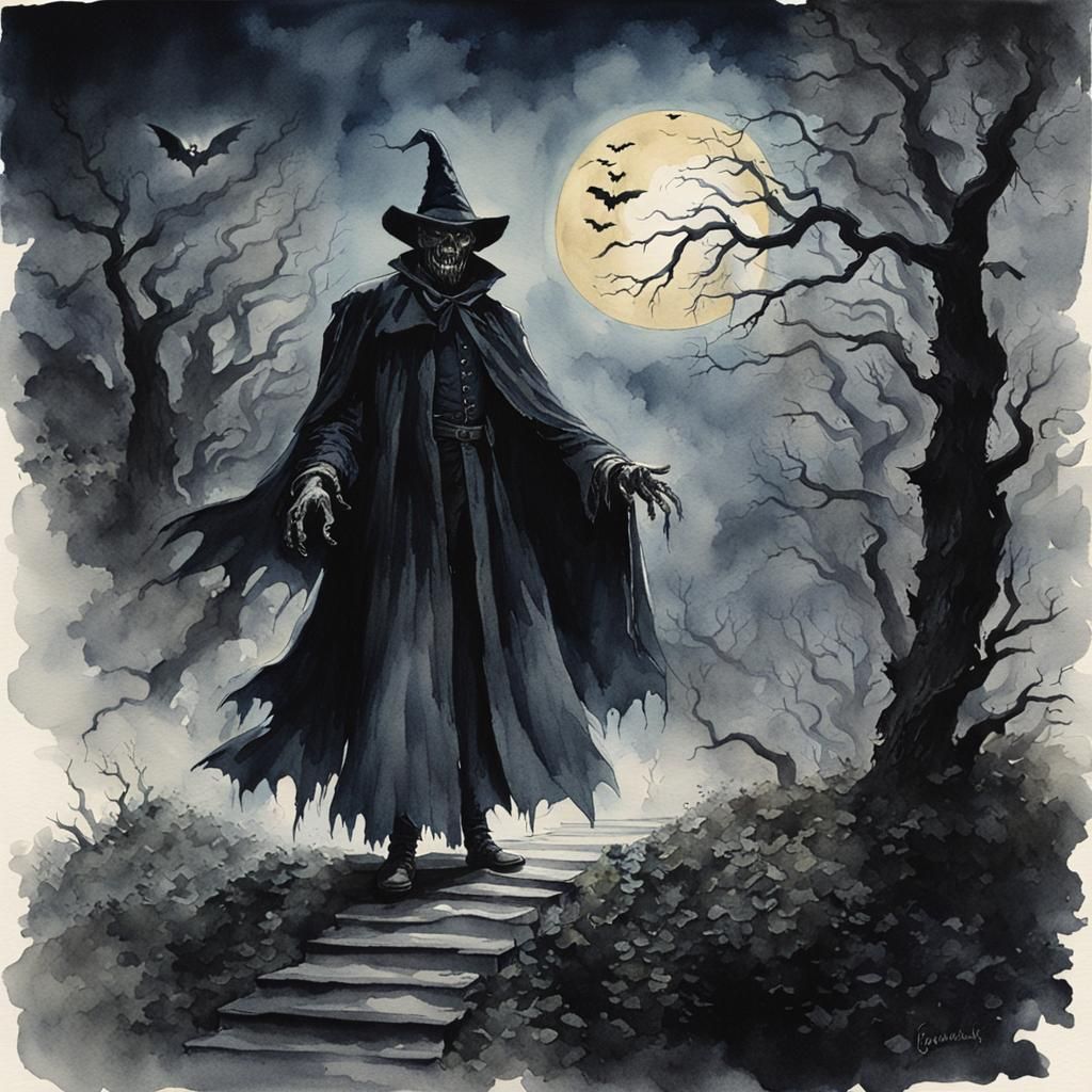 Dark Halloween Horror in Watercolor Art