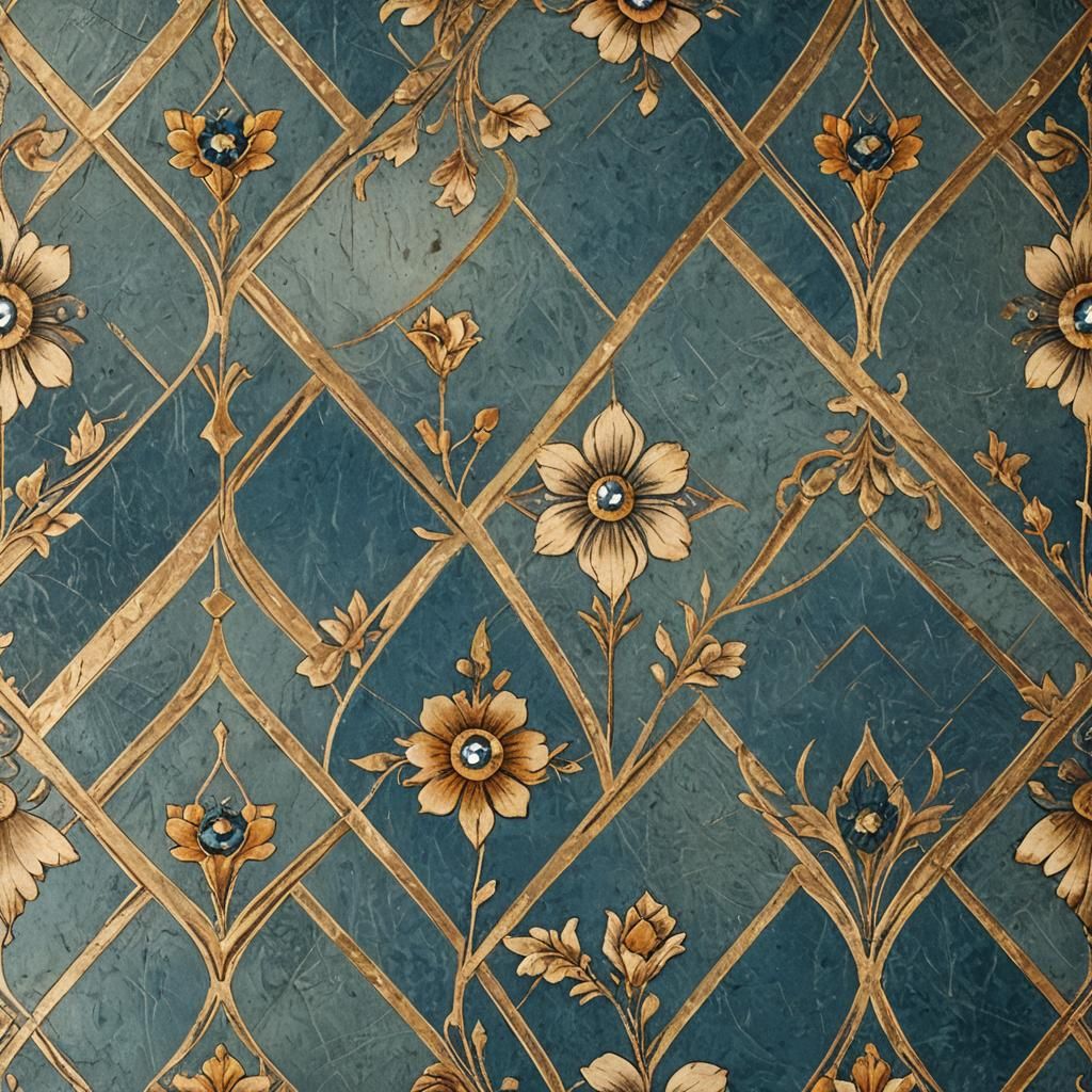 Art Deco Wallpaper with Floral Diamond Pattern