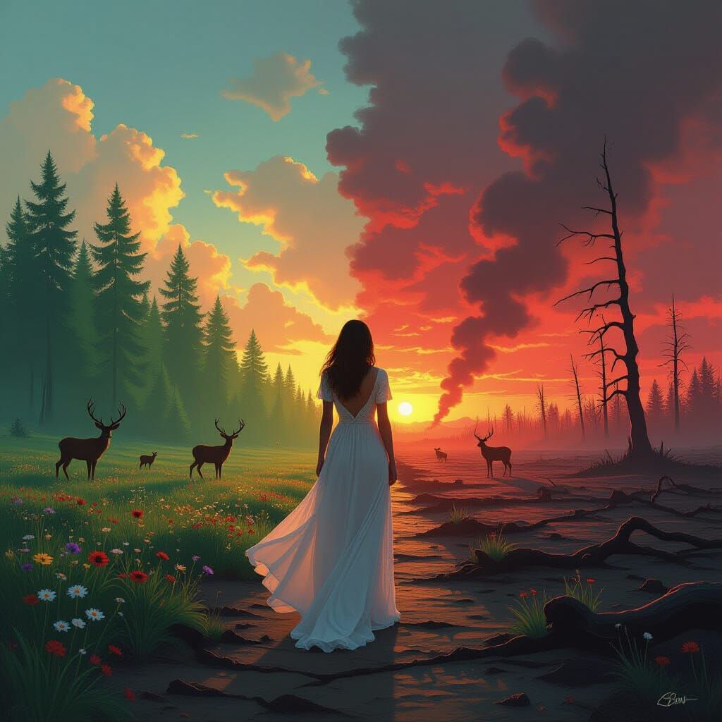 Threshold: Forest Meets Wasteland in Split-Image Art