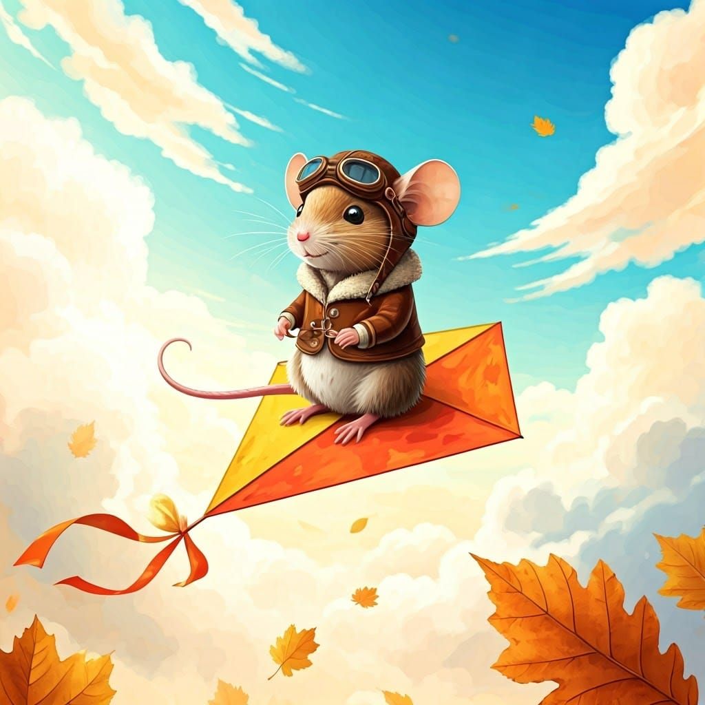 Mouse Aviator Soaring Through Autumn Leaves