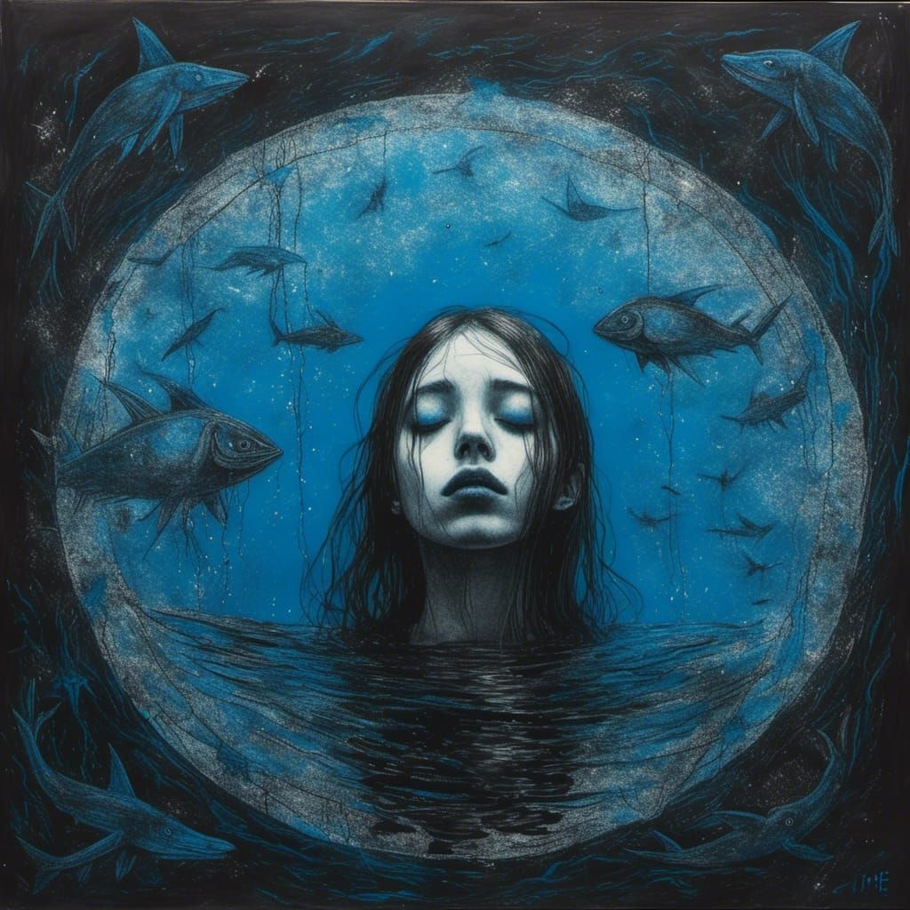 Ethereal Waterworld in Vibrant Blues and Charcoal