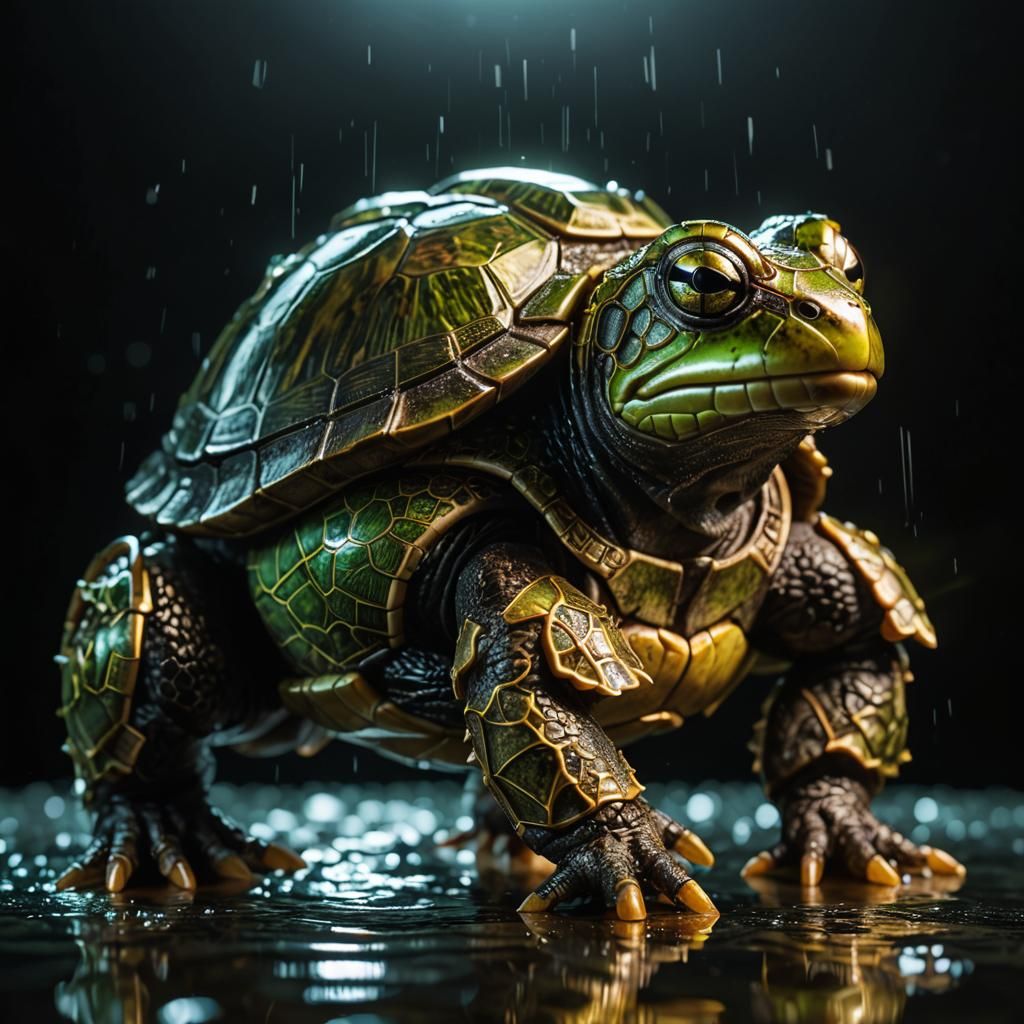 Glowing Armored Frog-Turtle Hybrid in Sinister Liquid