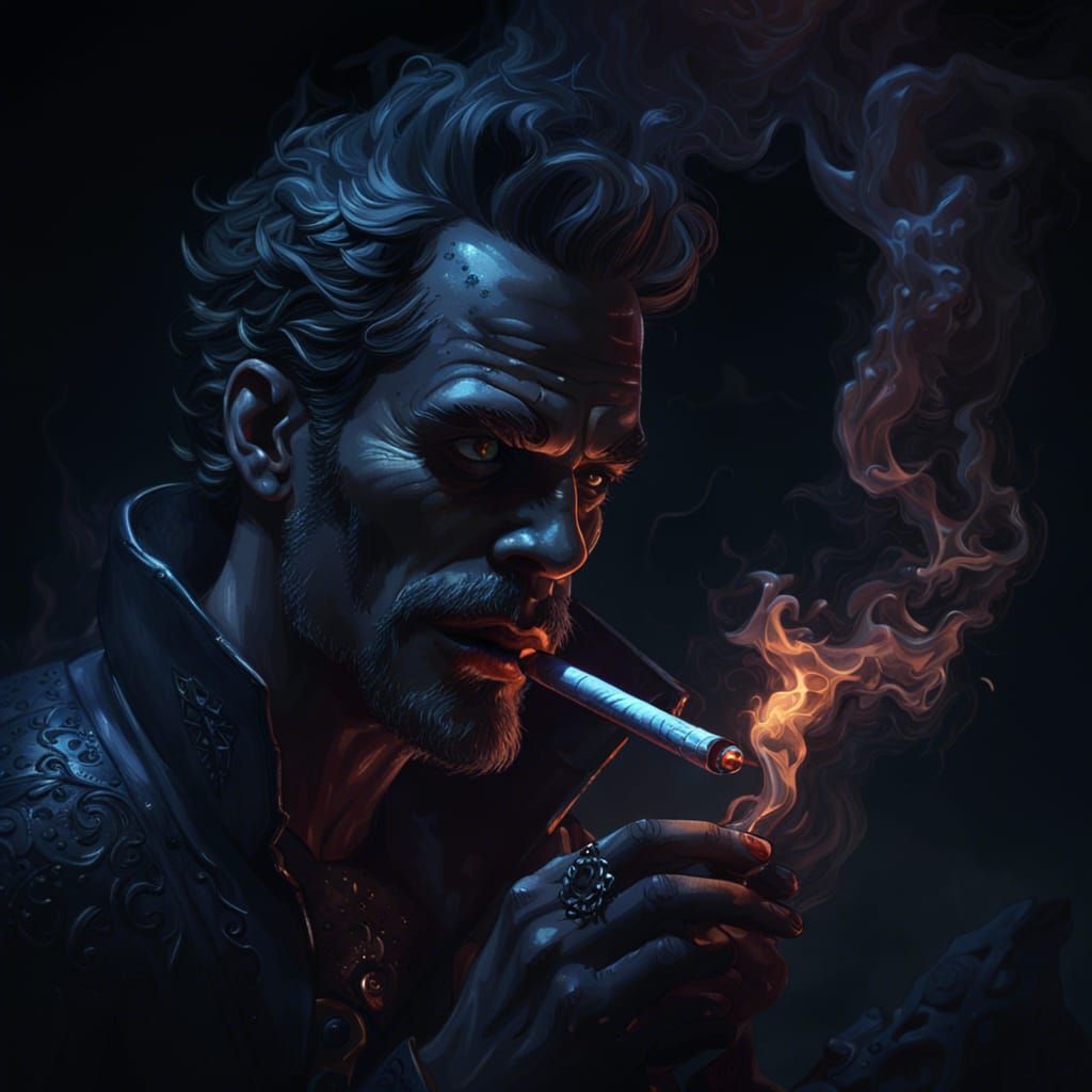 Man Smoking in Dark: Hyperdetailed Dark Fantasy Art