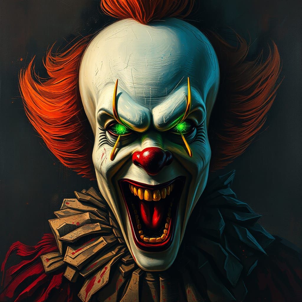 Grotesque Pennywise Portrait in Twisted, Expressive Style