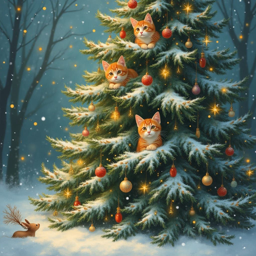 Winter Wonderland Christmas Tree with Cats