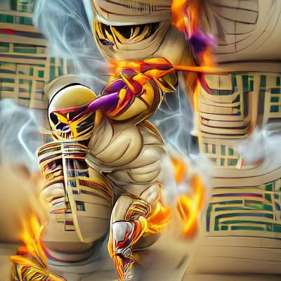 Blazing Mummy Kick: Detailed Digital Illustration