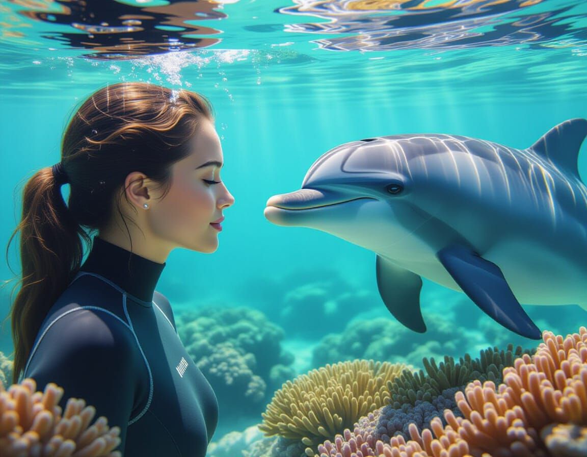 Underwater Encounter: Woman and Dolphin Connect