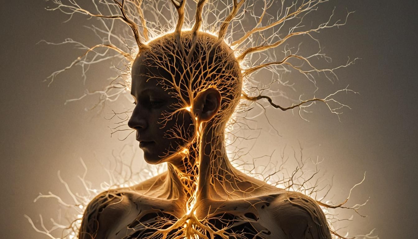 Glowing Lichtenberg Figure Silhouette in Pyrography Style