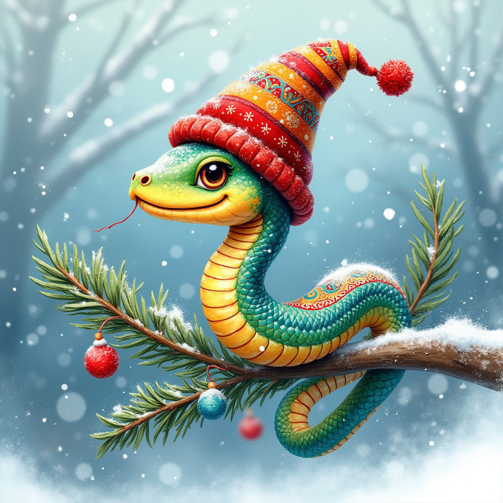 Festive Snake Celebrates New Year in Winter Wonderland