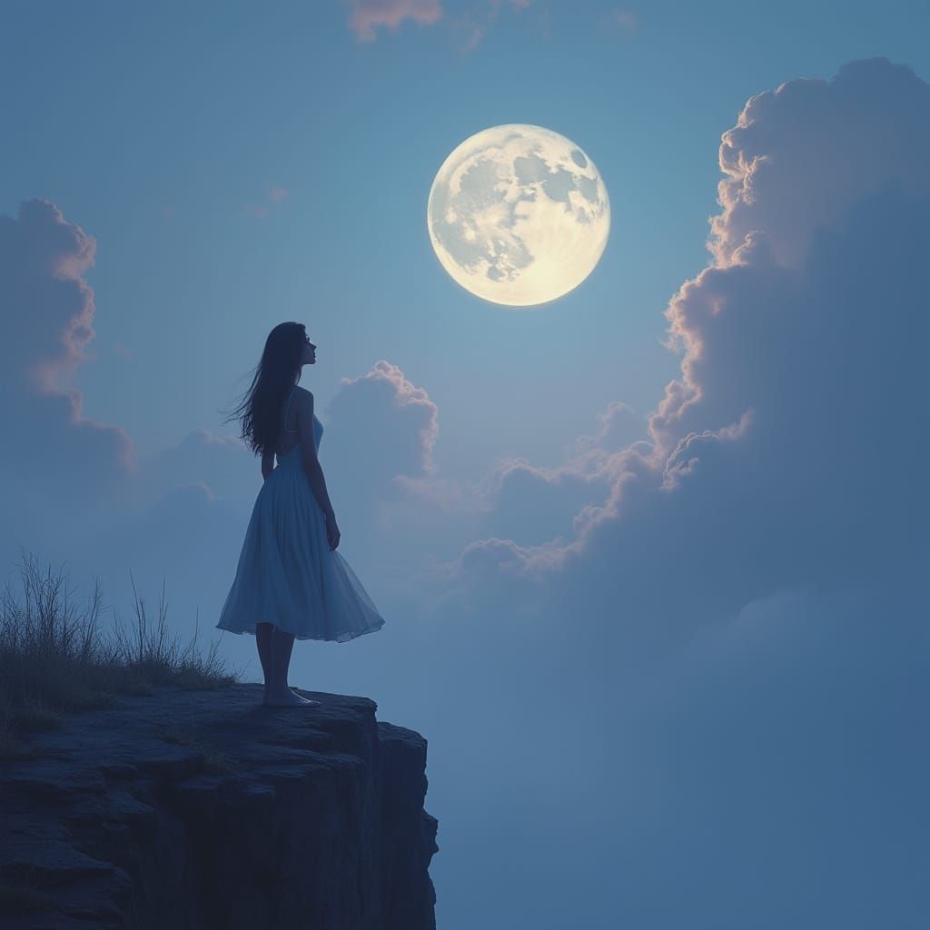 Dreamy Moonlit Landscape in Whimsical Romantic Style