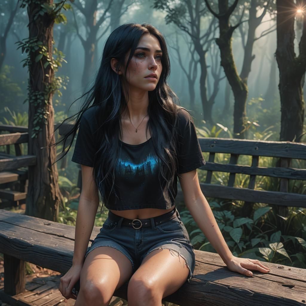 Girl Crying on Bench: Fantasy Concept Art