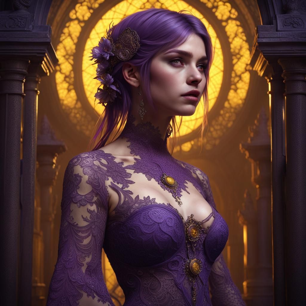 Girl in Artful Lace: Dark Fantasy Masterpiece