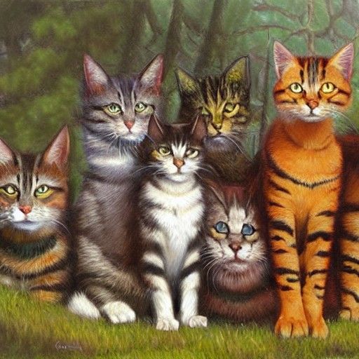 Warrior Cats Battle Scene as Oil Painting