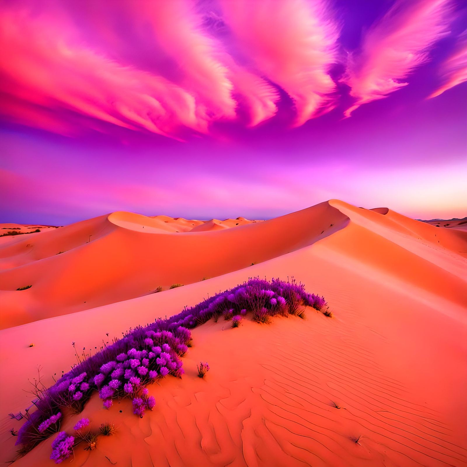 Purple Wildflowers Bloom on Orange Desert Dunes