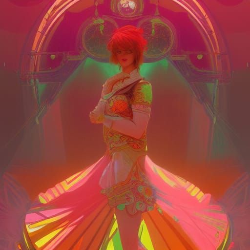 Rococo Circus Art in Pink, Orange and Green