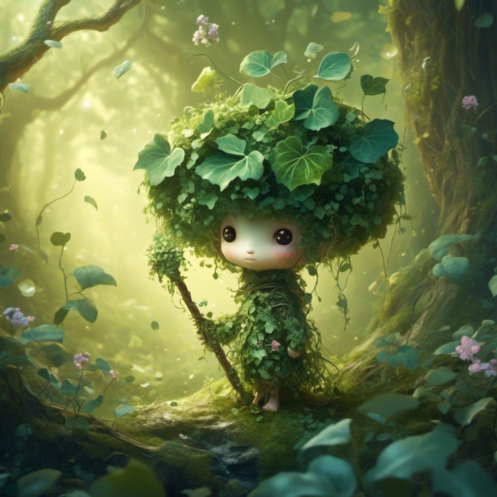 Whimsical Ivy Plant Druid in Magical Forest