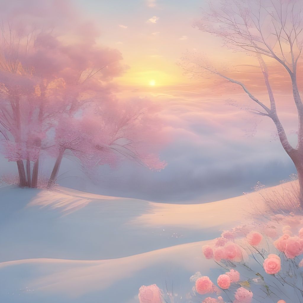 Winter Landscape with Roses and Heavenly Sunshine